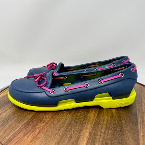 Crocs Women's Beach Line Boat Shoes Blue/Yellow/Pink Size 8 - Picture 3 of 8